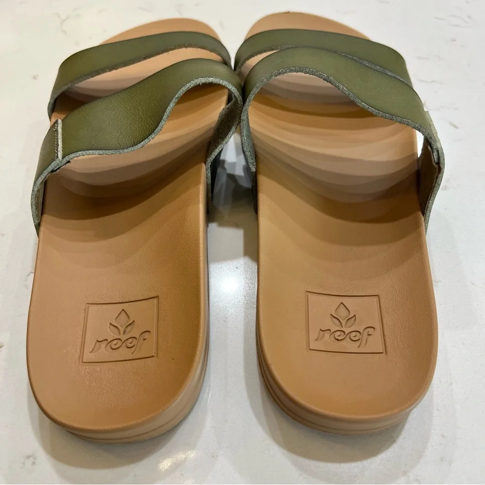 Reef Vista Double Strap Slide Sandals – Green Vegan Leather - Picture 2 of 8